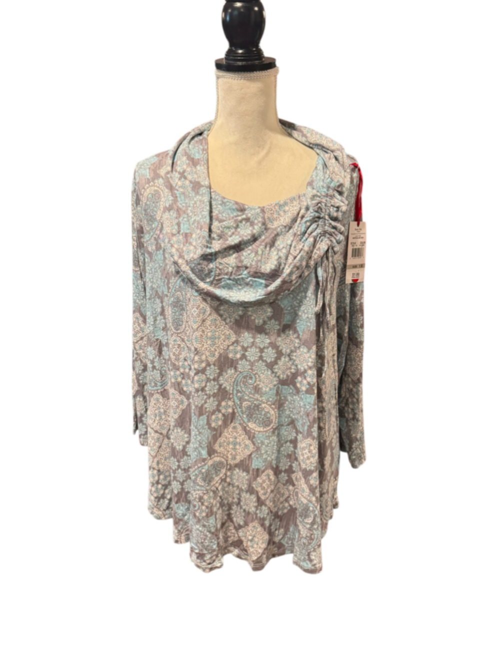 Women's Ruby Rd. Tunic Top Plus Size 1X Gray Blue Paisley